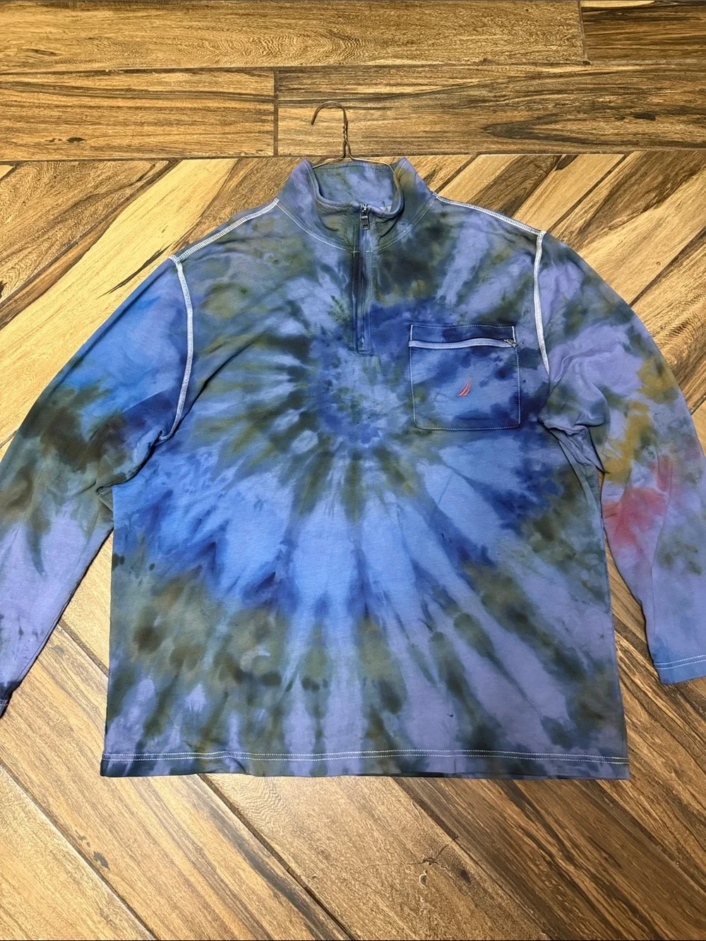 Nautica Men’s Blue & Green Tie-Dye Quarter-Zip Pullover